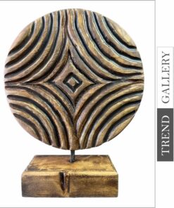 Original Round Wood Sculpture Original Hand Carved Home Decor Abstract Modern Desktop Art | HYPNOTISM 15.7"x12.4"