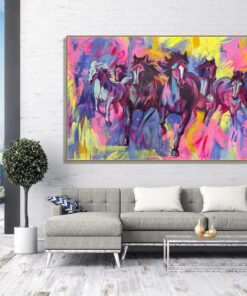 Original Running Horses Acrylic Painting Abstract Animal Painting on Canvas Textured Wall Art for Home Decor | FINAL RACE