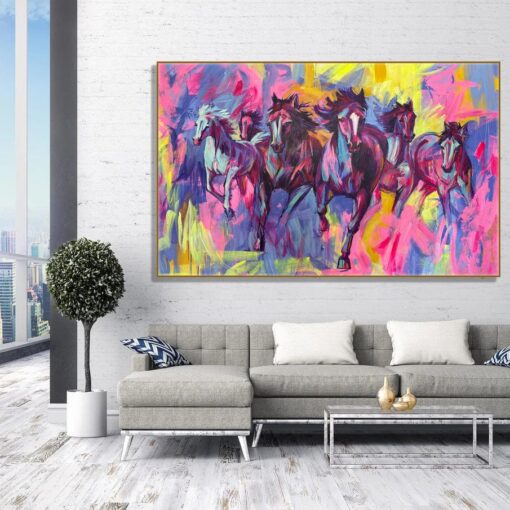 Buy Original Running Horses Acrylic Painting Abstract Animal Painting on Canvas Textured Wall Art for Home Decor | FINAL RACE online shopping cheap