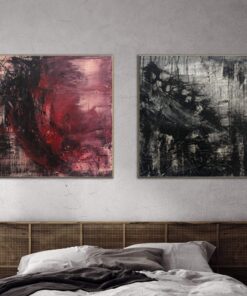 Original Set of 2 Paintings Abstract Red And Black Paintings On Canvas Modern Wall Art Texture Fine Art Handmade Artwork | QUANTUM REALMS