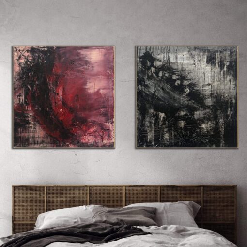 Buy Original Set of 2 Paintings Abstract Red And Black Paintings On Canvas Modern Wall Art Texture Fine Art Handmade Artwork | QUANTUM REALMS online shopping cheap