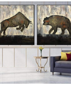 Original Set of 2 Paintings Bull and Bear Painting on Canvas Abstract Bull and Bear Painting Minimalist Artwork Decor | BULL vs BEAR