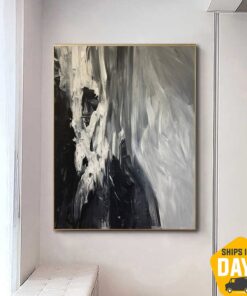 Original Snow Wall Art Avalanche Painting On Canvas Black And White Handmade Painting Creative Art for Living Room Decor | SNOW AVALANCHE 48"x36"