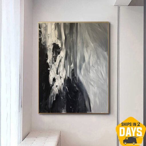 Buy Original Snow Wall Art Avalanche Painting On Canvas Black And White Handmade Painting Creative Art for Living Room Decor | SNOW AVALANCHE 48"x36" online shopping cheap