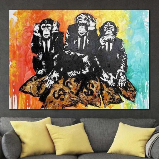 Buy Original Street Art Abstract Monkey Paintings On Canvas Graffiti Artwork | GANG TRIO online shopping cheap
