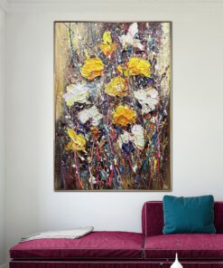 Original Textured Bouquet Oil Painting Creative Wall Art Abstract Colorful Flowers Artwork for Home | FLOWER RAIN