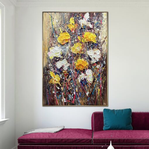 Buy Original Textured Bouquet Oil Painting Creative Wall Art Abstract Colorful Flowers Artwork for Home | FLOWER RAIN online shopping cheap