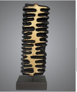 Original Vertical Wood Table Figurine Black and Gold Abstract Desktop Art for Living Room | PROGRESS 21.6"x7"