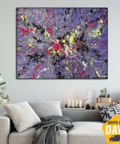 Original Violet Acrylic Painting Abstract Colorful Artwork Hanging Wall Art for Bedroom | VIOLET SPLASH 46"x60"