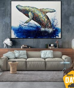 Original Whale Artwork Abstract Animal Oil Painting Creative Impasto Colorful Handmade Wall Art Decor for Home | GREAT WHALE 48"x64"