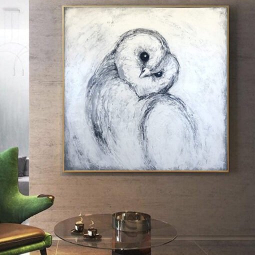 Buy Original White Owl Painting On Canvas Abstract Barn Owl Artwork Handmade Bird Texture Monochrome Wall Art White and Black Home Decor | BARN OWL online shopping cheap