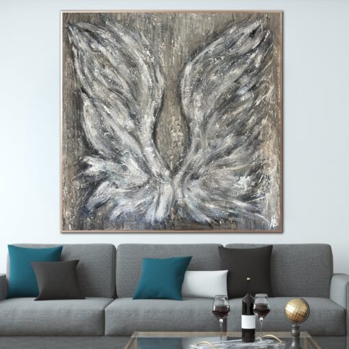 Buy Original Wings Paintings On Canvas Monochrome Artwork Grey Textured Wall Art For Home Decor | LOST WINGS online shopping cheap