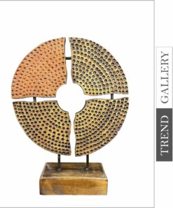 Original Wood Disc Sculpture Creative Partitioned Disk Abstract Symbol Wood Desktop Art | GOLDEN DISK 18.5"x14"