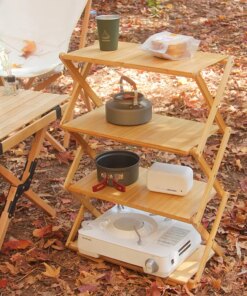 Outdoor Camping Foldable Rack Multi-layer Portable Installation-free Bamboo Storage Rack Multifunctional Folding Table