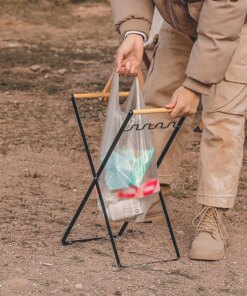 Outdoor Camping Wooden Handle Bracket Home Foldable Kitchen Debris Storage Rack Portable Plastic Garbage Bag Shelf