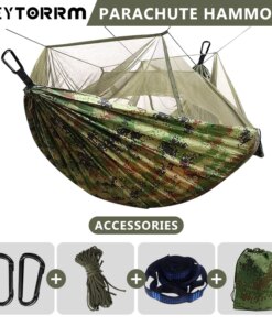 Outdoor Portable Hammock with Mosquito Net Lightweight Parachute Nylon Bug Net Hammock for Backpacking Beach Travel Patio Hiking