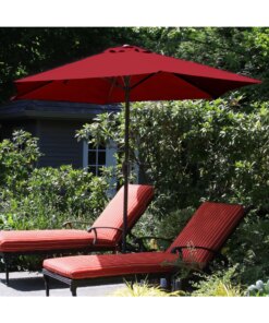 Outdoor Shade with Easy Crank- Table Umbrella for Deck, Balcony, Porch, Backyard, Poolside, 9 Foot by Pure Garden (Red)