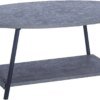 Buy Oval Coffee Table with Storage Shelf Rustic Slate Concrete and Black Metal Small coffee table End table for bedroom Mesas Small online shopping cheap