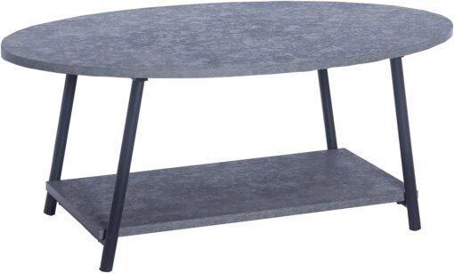 Buy Oval Coffee Table with Storage Shelf Rustic Slate Concrete and Black Metal Small coffee table End table for bedroom Mesas Small online shopping cheap