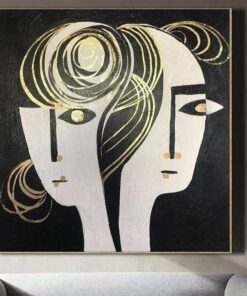 Oversize Abstract Black And White Face Paintings On Canvas Figurative Art Wall Decor Wall Art | LOVE COUPLE
