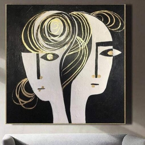 Buy Oversize Abstract Black And White Face Paintings On Canvas Figurative Art Wall Decor Wall Art | LOVE COUPLE online shopping cheap