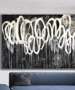 Oversize Abstract Black And White Painting On Canvas Modern Art Wall Decor | FIREFLY TRAJECTORIES