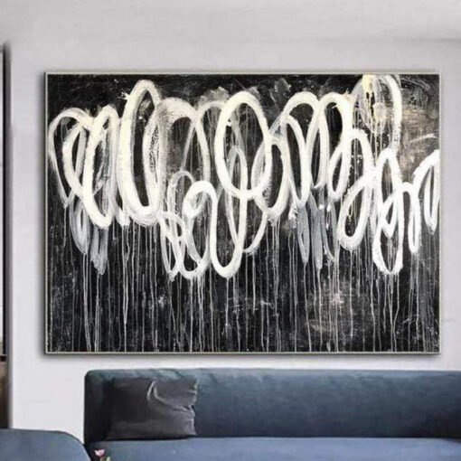 Buy Oversize Abstract Black And White Painting On Canvas Modern Art Wall Decor | FIREFLY TRAJECTORIES online shopping cheap