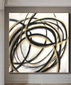 Oversize Abstract Black And White Paintings On Canvas Circle Fine Art Modern Wall Decor | GOLDEN LIVE LINE