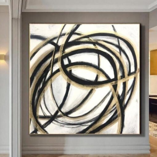 Buy Oversize Abstract Black And White Paintings On Canvas Circle Fine Art Modern Wall Decor | GOLDEN LIVE LINE online shopping cheap