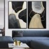 Buy Oversize Abstract Paintings On Canvas Black And White Wall Art Set Of 2 Acrylic Painting for Hotel Wall Decor | MOVEMENT OF SPIRITS online shopping cheap