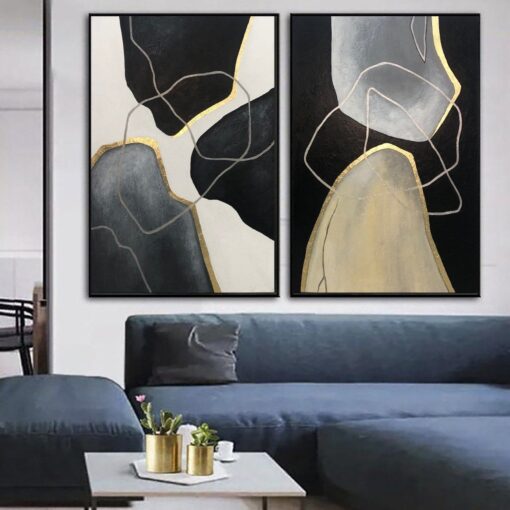 Buy Oversize Abstract Paintings On Canvas Black And White Wall Art Set Of 2 Acrylic Painting for Hotel Wall Decor | MOVEMENT OF SPIRITS online shopping cheap