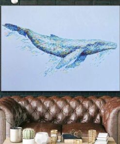 Oversize Abstract Wall Art Whale Painting Animal On Canvas Modern Oil Home Decor | BLUE WHALE