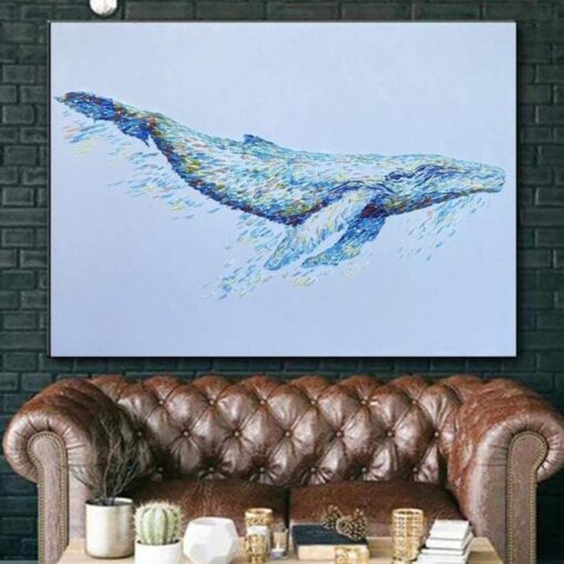 Buy Oversize Abstract Wall Art Whale Painting Animal On Canvas Modern Oil Home Decor | BLUE WHALE online shopping cheap