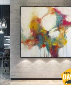 Oversize Colorful Acrylic Paintings On Canvas Abstract Fine Art Modern Wall Art Contemporary Art Living Room Wall Decor | CELL DIVISION 50"x50"