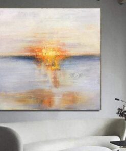 Oversized Abstract Ocean Oil Paintings On Canvas Sunset Wall Art Contemporary Wall Decor | BEIGE SUNSET