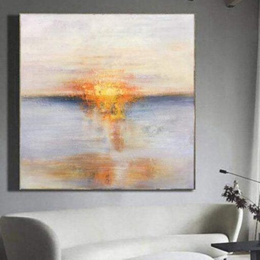Buy Oversized Abstract Ocean Oil Paintings On Canvas Sunset Wall Art Contemporary Wall Decor | BEIGE SUNSET online shopping cheap