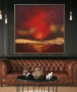 Oversized Abstract Paintings On Canvas Red Painting Gold Leaf Painting Abstract Oil Painting Original Abstract Wall Art | FIRE SKY