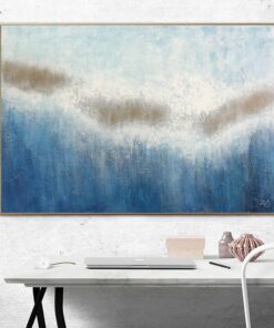 Oversized Blue Artwork White Abstract Painting On Canvas Abstract Art Painting Living Room Wall Decor Modern Large Original Art Abstract | THICK HAZE