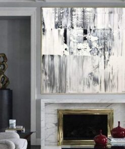 Oversized Modern Painting On Canvas White Wall Art Original Grey Artwork Oil Custom Art Wall Decor | SNOW MOUNTAIN