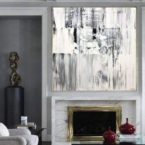 Buy Oversized Modern Painting On Canvas White Wall Art Original Grey Artwork Oil Custom Art Wall Decor | SNOW MOUNTAIN online shopping cheap