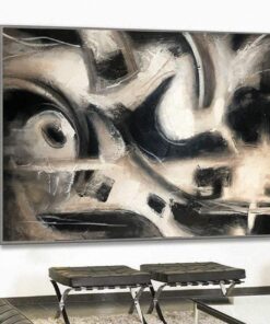 Oversized Wall Art Black and White Art Paintings on Canvas Minimalist Abstract Decor Art Gray Tones Artwork | PROJECTED