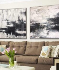 Oversized Wall Art Canvas Black And White Painting Contemporary Art Painting 2 Piece | FALLEN SNOW