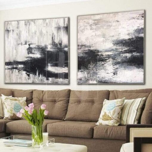 Buy Oversized Wall Art Canvas Black And White Painting Contemporary Art Painting 2 Piece | FALLEN SNOW online shopping cheap