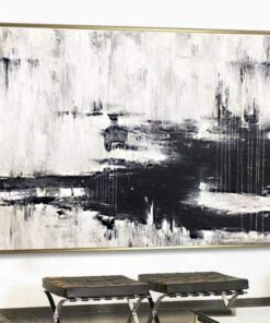 Oversized Wall Art Canvas Black And White Painting Contemporary Art Painting | WINTER NIGHT