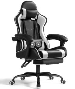 PU Leather Gaming Chair with Footrest & Lumbar Support,White