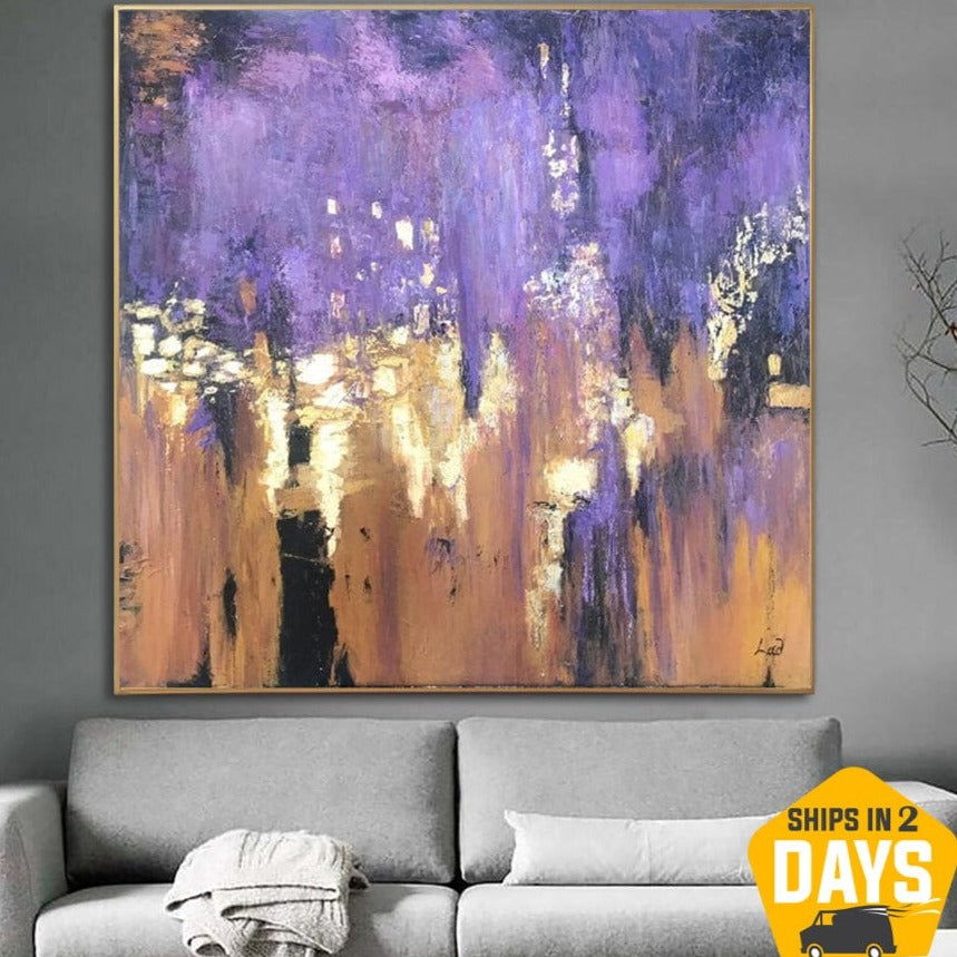 Buy Painting On Canvas Abstract City Colorful Twilight Abstract Night Artwork Modern Indie Room Decor Oil Painting Wall Art | CITY TWILIGHT 31.5"x31.5" online shopping cheap