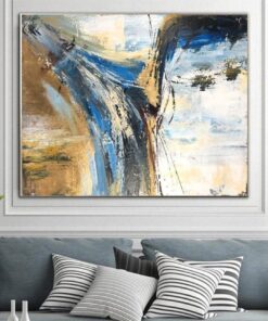 Palette Knife Artwork Gold Leaf Wall Art Oversized Blue Painting Decor Abstract Gold Leaf Art | UNCOVERED IDEA