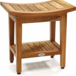 Patented 18″ Maluku Teak Shower Bench with Shelf. Naturally Water Resistant & Durable, Stainless Steel Gripping Feet
