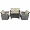 Buy Patiojoy 4PCS Patio Rattan Furniture Set Sofa Table Storage Shelf Khaki Cushion HW67841ABN online shopping cheap