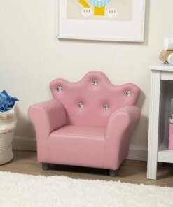 Pink Faux Leather Child’s Crown-Back Armchair Kid’s Furnitur-Princess Chair For Toddlers Children’s Furniture Kid